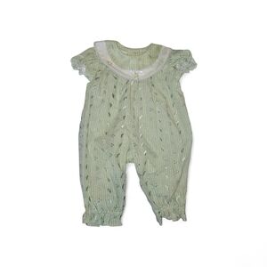 Charming Bubble Romper Green And White Gingham Baby Girl 0-3 Mon Romper